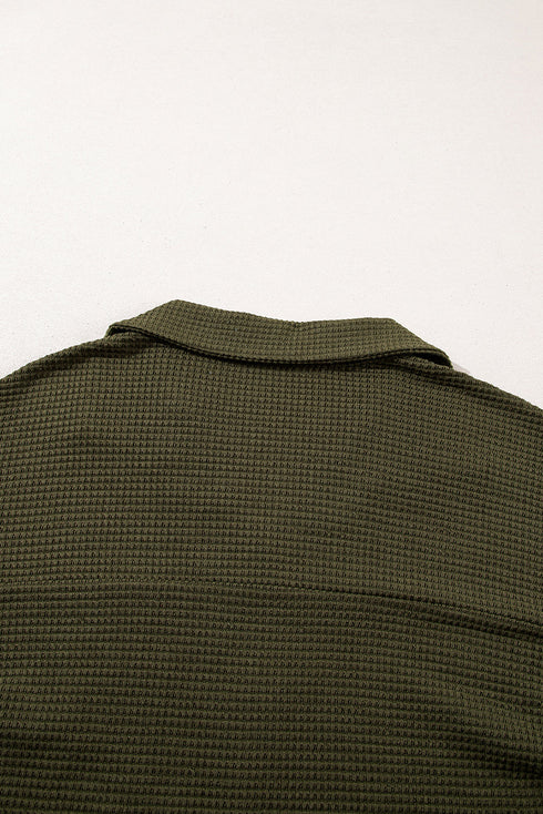 Solid Color Textured Buttoned Shirt and Casual Pants Set